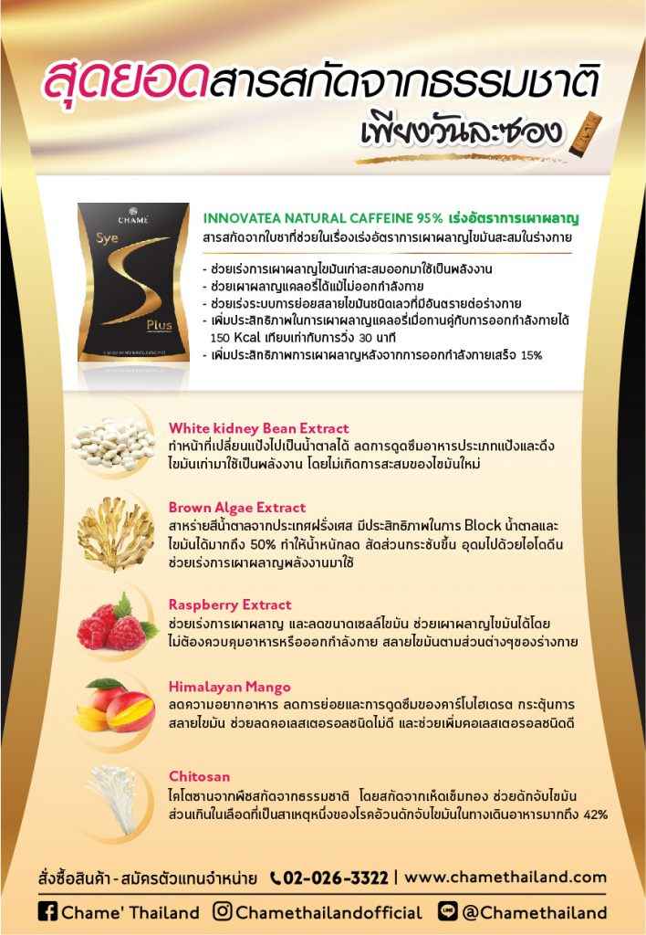 สรรพคุณยาลดความอ้วน CHAME’ Sye S Plus